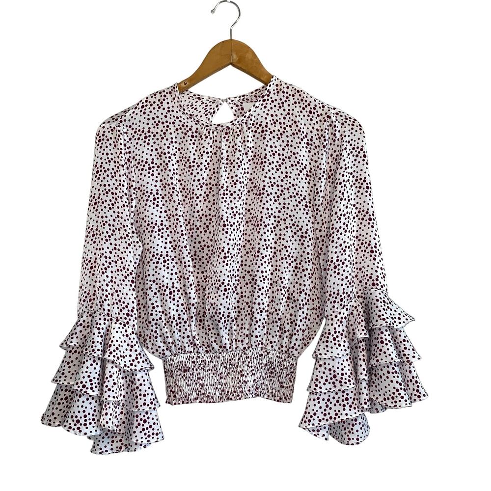MISA Los Angeles Long Sleeve Polka-Dot Blouse White Purple XS